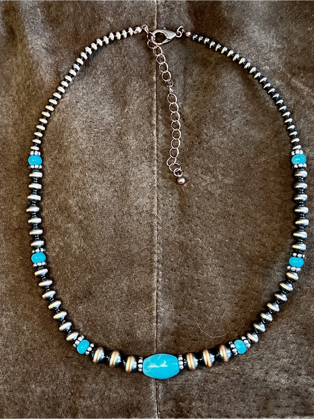 Turquoise Bead Necklace with Hematite Accents - Women's Jewelry
